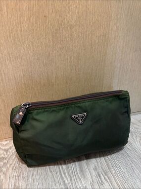 Prada Olive Green Nylon Pouch / Toiletry